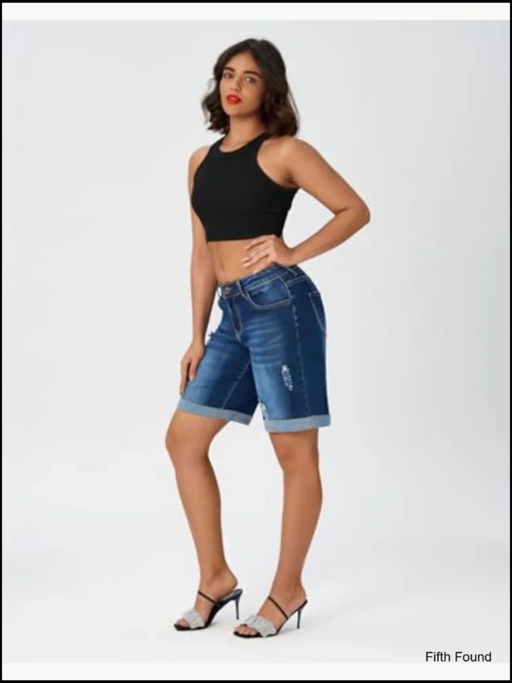 Wide Leg Bermuda Denim Shorts High Waisted Baggy Distressed